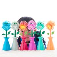 Decoration and Practical Cleaning Brush Plastic Flower Dish Brush with Handle and Base