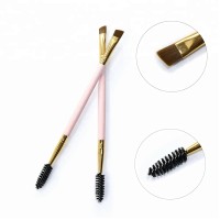 Wholesale double head eyebrow brush wooden handle makeup brush