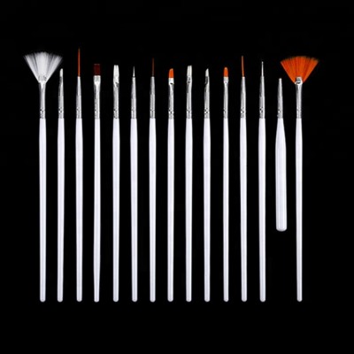 Belifa wholesale 15 pieces professional wood handle nail brush set and art brush kit